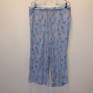 Honeydew blue floral stretchy comfy wide leg capri pajama pants